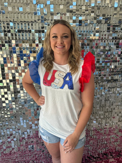 USA Sequin Patch Top