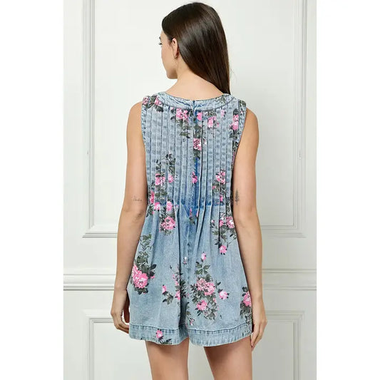 PAINTED FLORAL PRINTED PLEATED VNECK SLEEVELESS ROMPER - Pharm Favorites by Economy Pharmacy