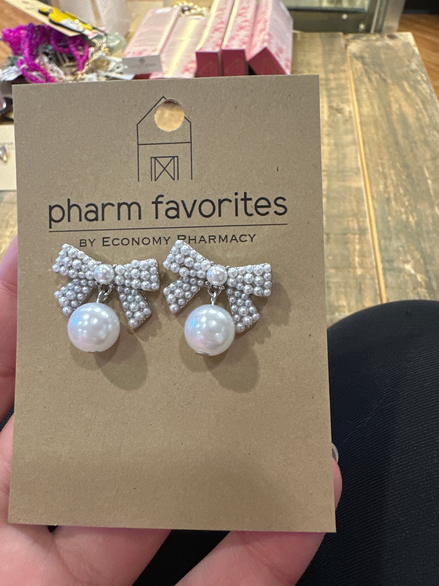 SILVER PEARL BOW EARRINGS W/PEARL DROP