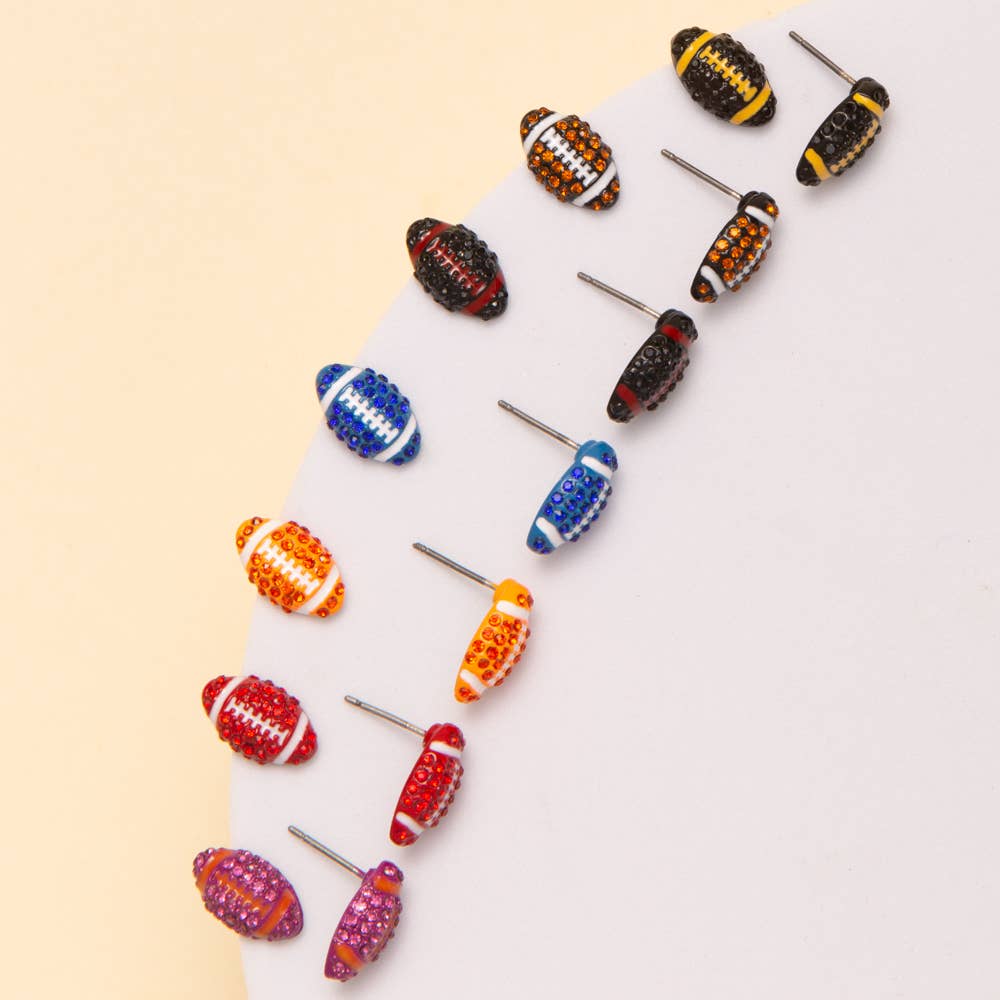 Gameday Two-Tone Rhinestone Pave Football Stud Earrings