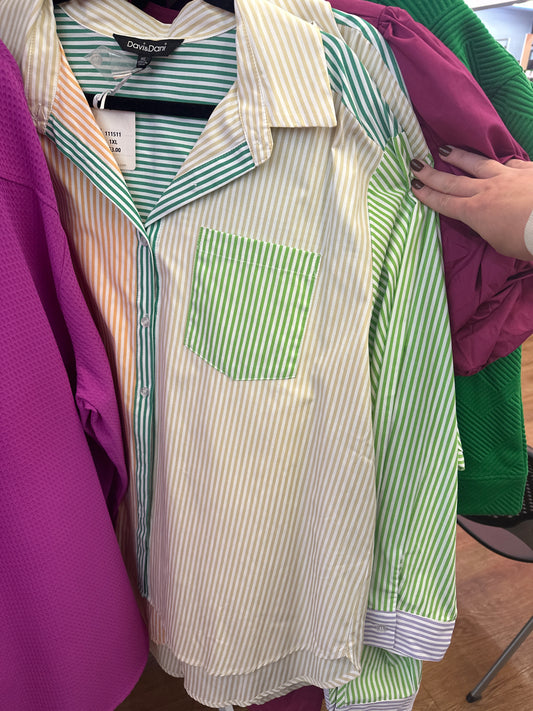 RETRO GEO MLTICLR STRIPE BUTTON FRNT SHIRT