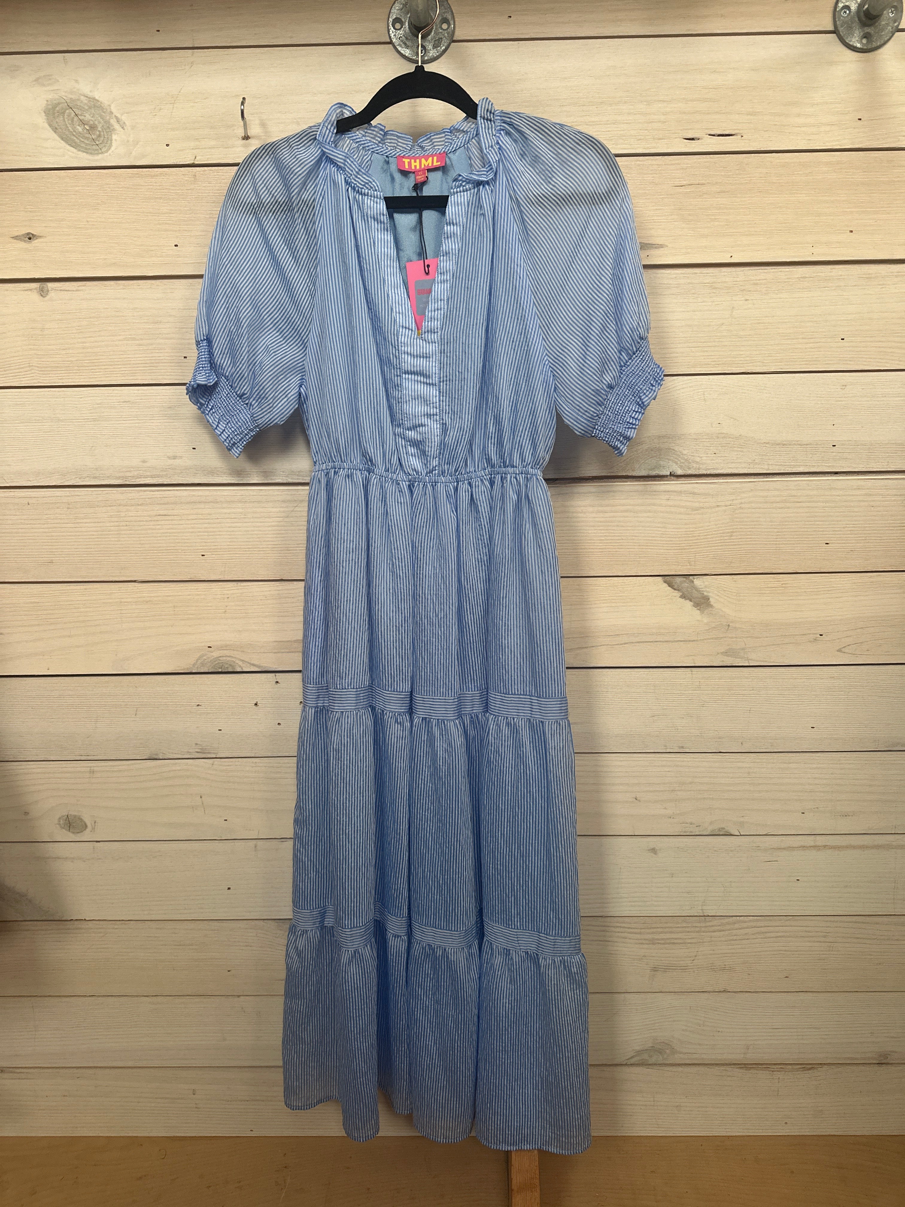 BLUE & WHITE PIN STRIPE DRESS