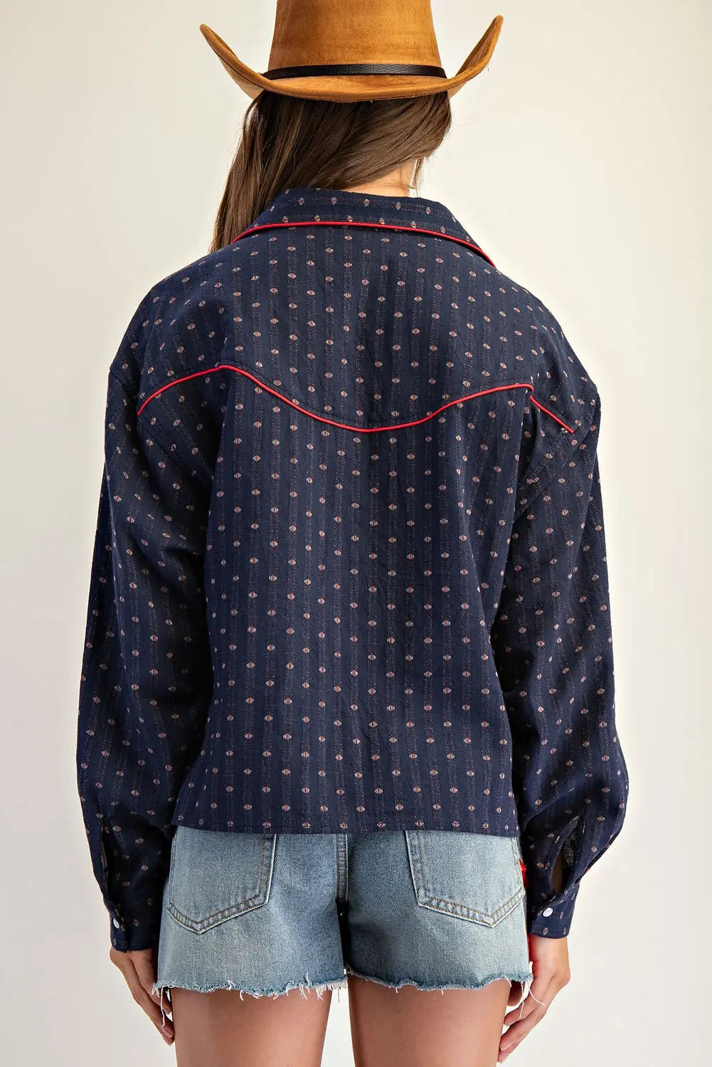 WESTERN NAVY EMBROIDERED BUTTON DOWN SHIRT