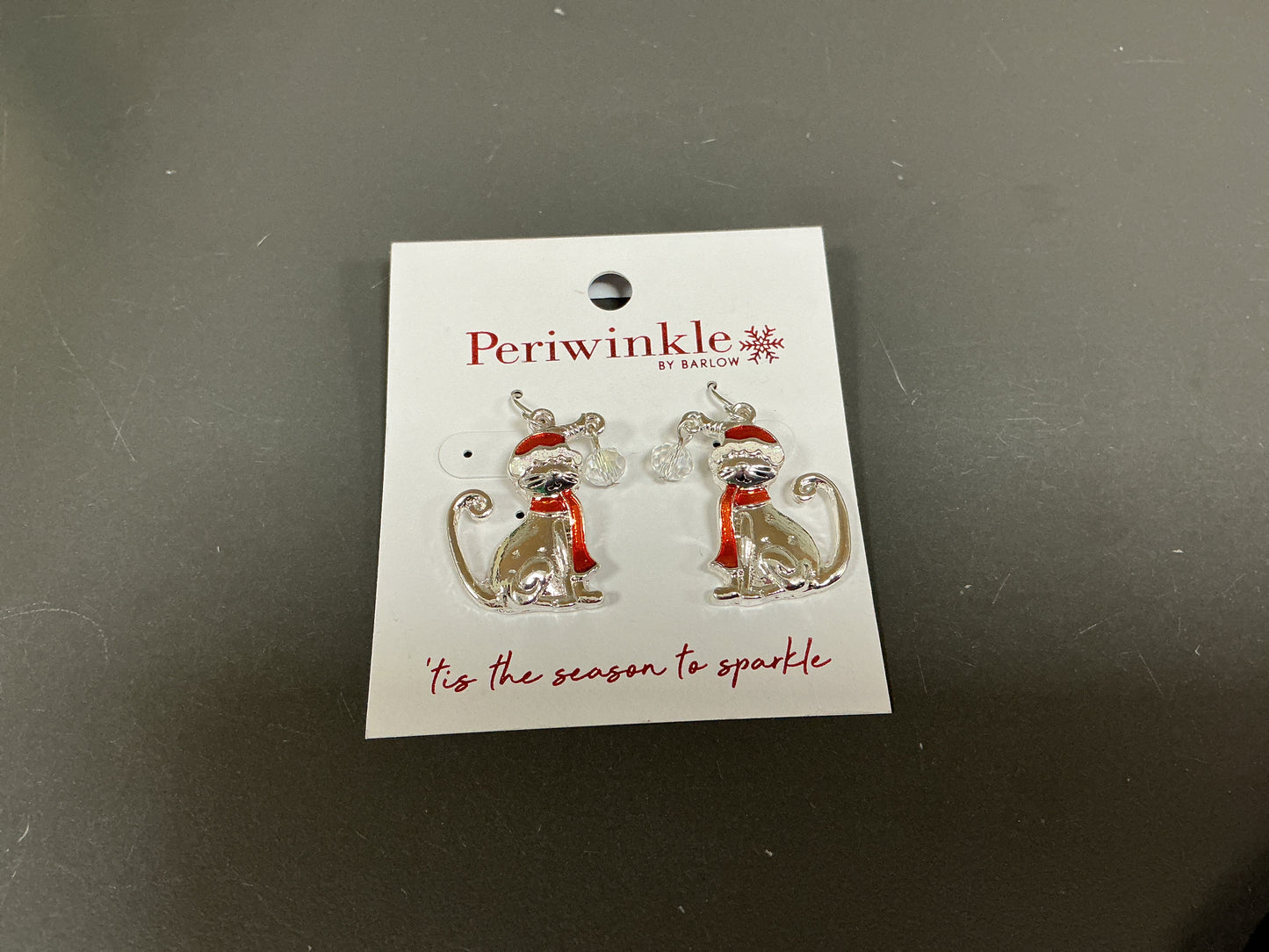 Silver Santa Cat Earrings