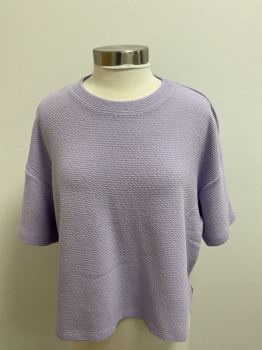 CLOUDY KNIT ROUND NECK 1/2 SLEEVE TOP - LAVENDER