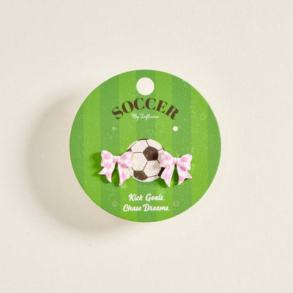 ENAMEL SOCCER BALL PRINT BOW ENAMEL EARRINGS