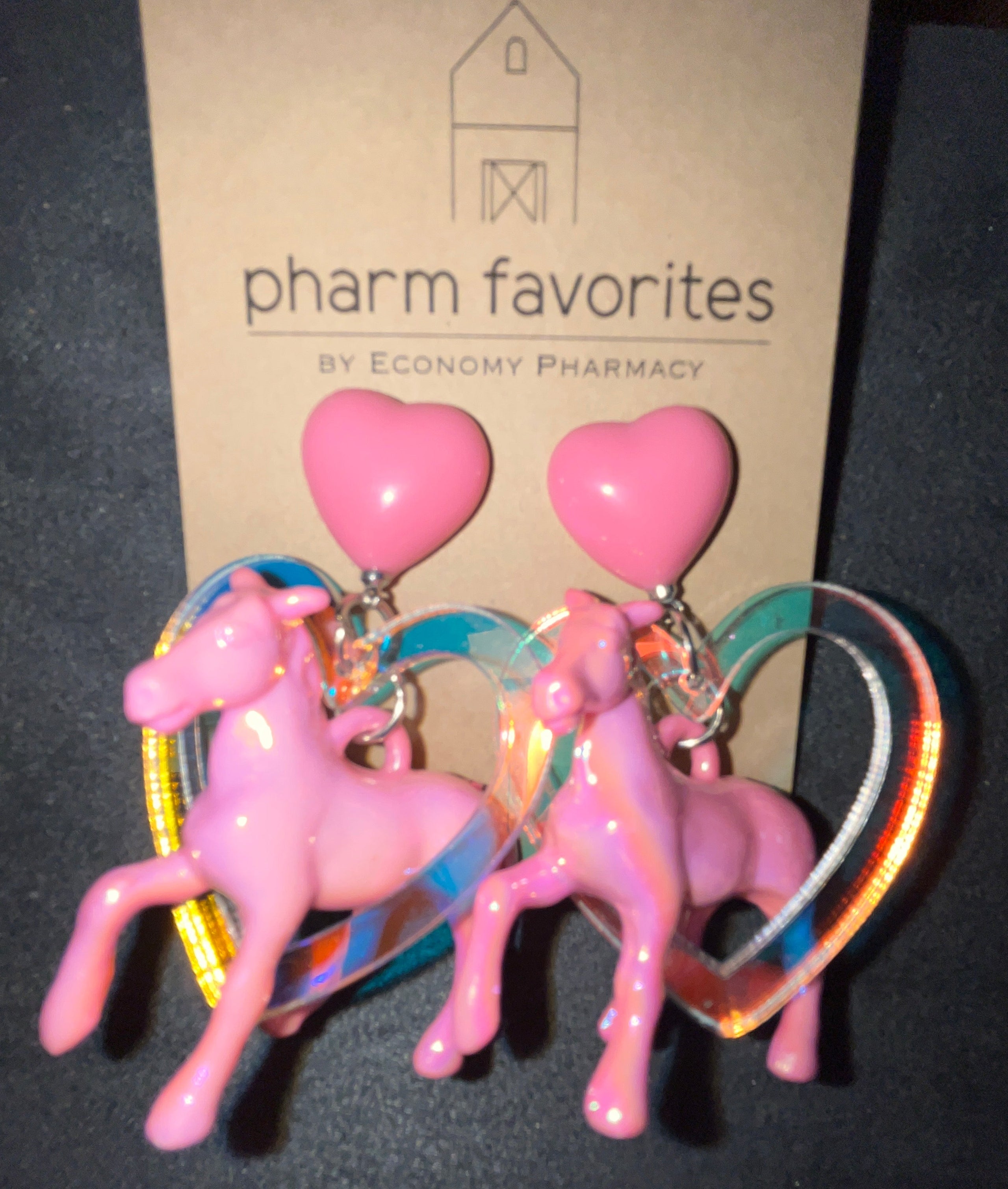 PINK PONY RAINBOW IRIDESCENT HEART EARRINGS