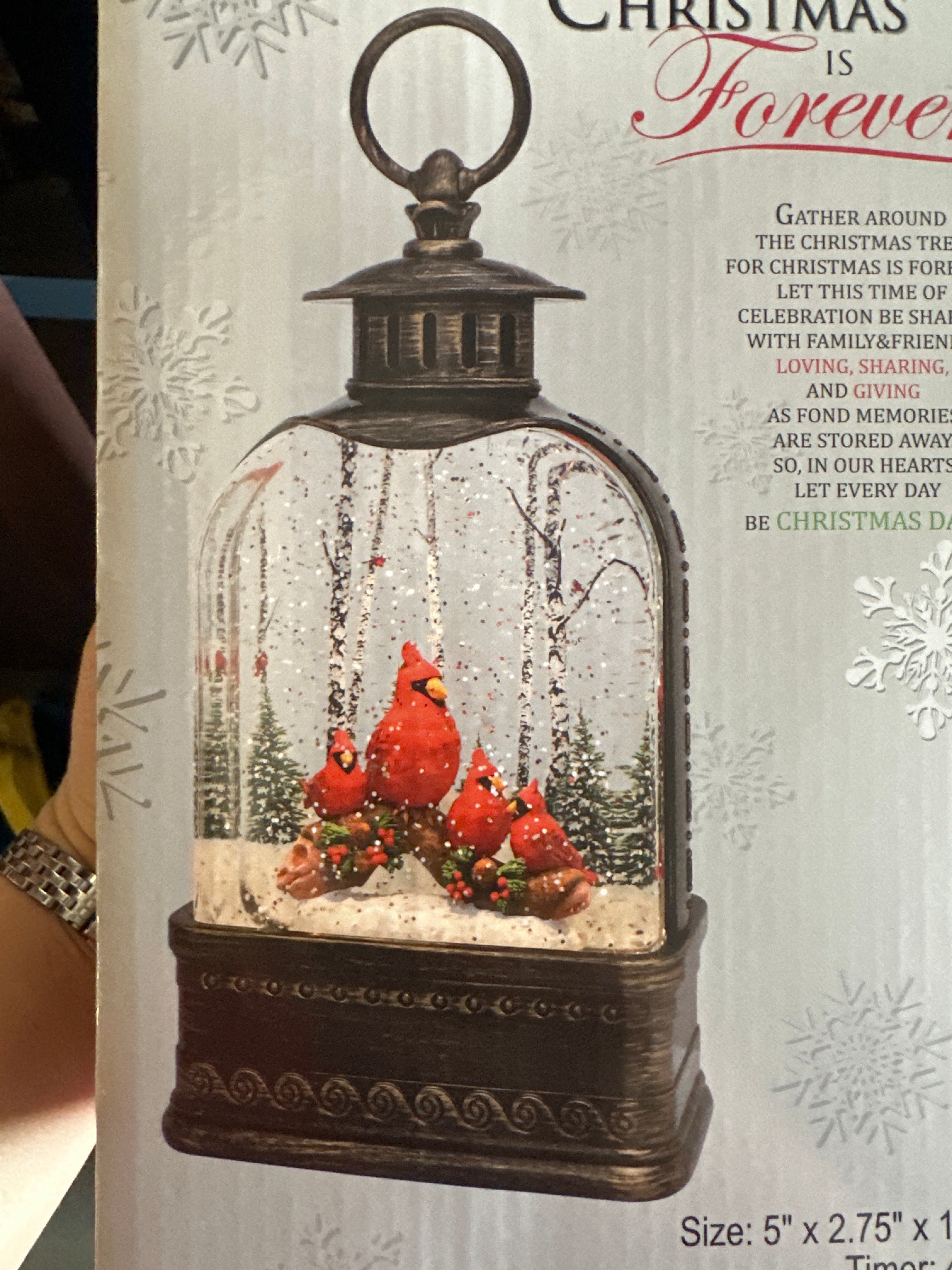 10.75"W Cardinal Perch Dome Glitter Lantern - Christmas is Forever