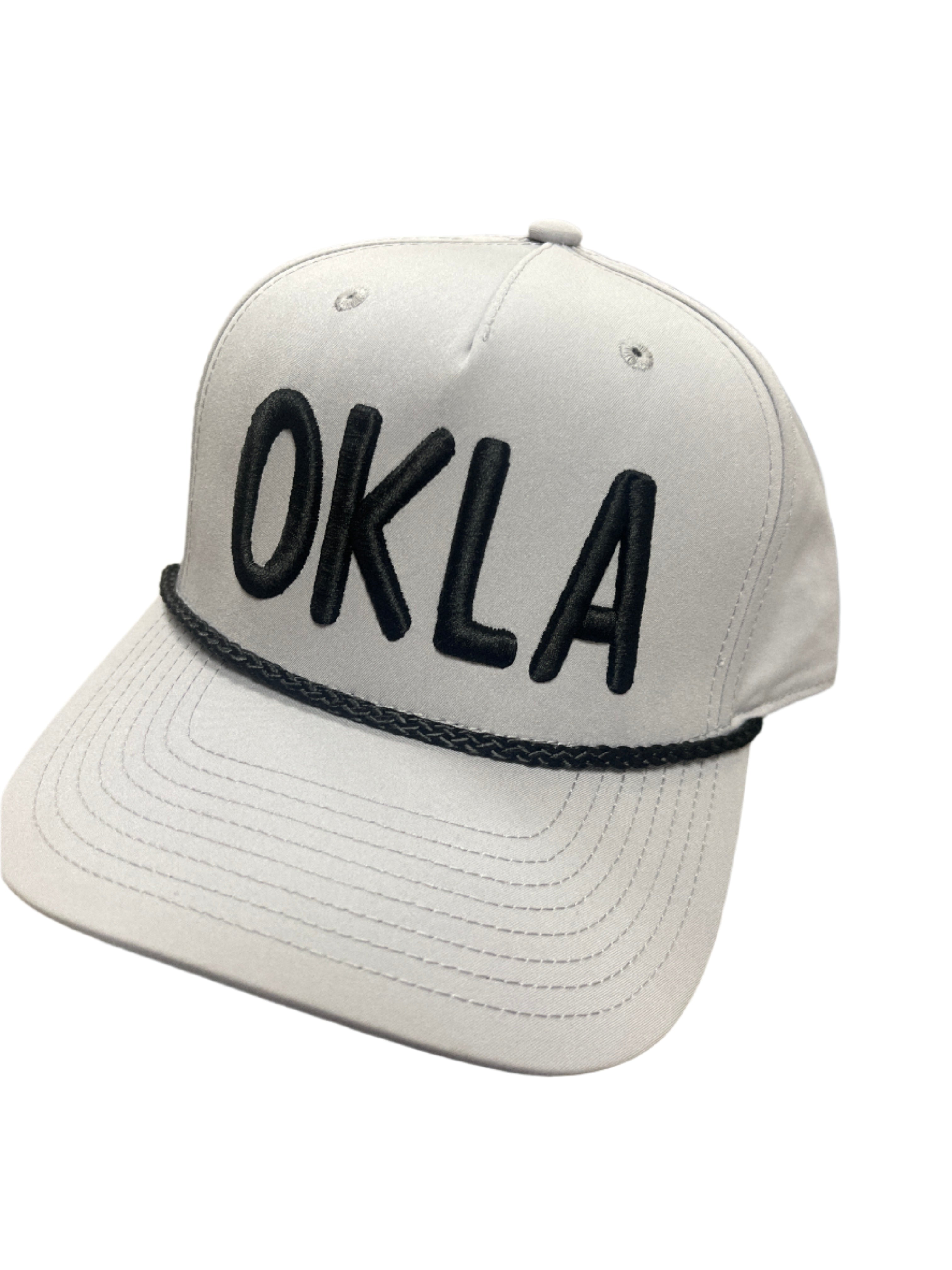 GRAY ROPE TRIM HAT - OKLA