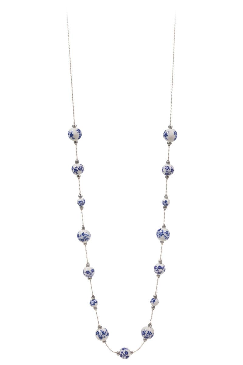 Flower Round Shape Ceramic Beaded Long Necklace