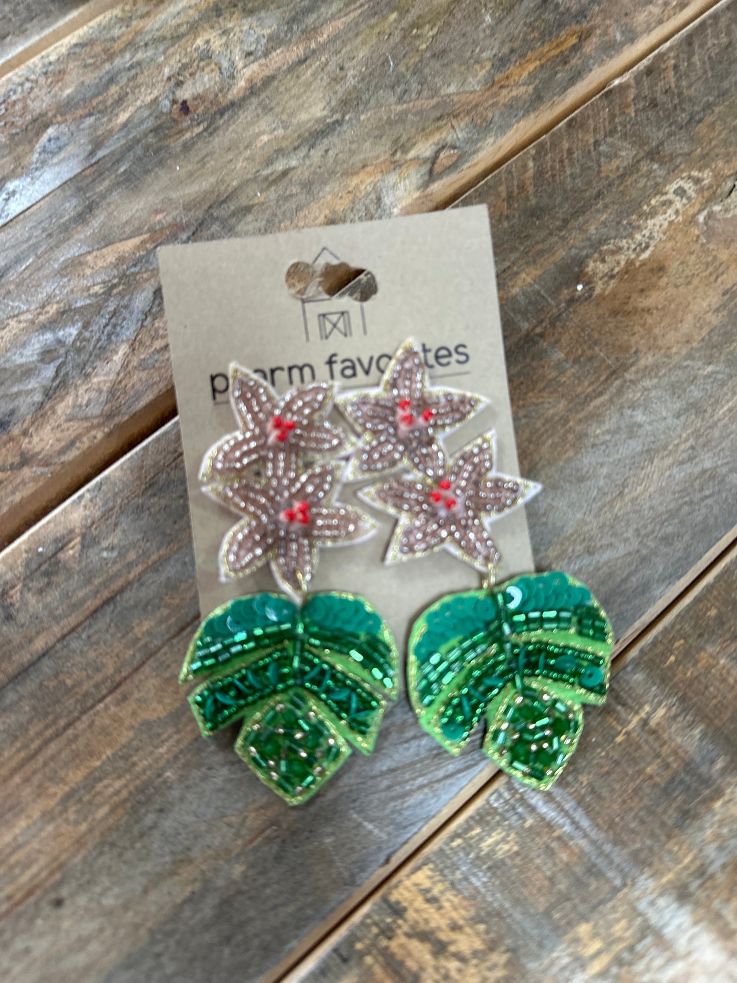 FELIX FLOWER & PALM EARRINGS - BLUSH