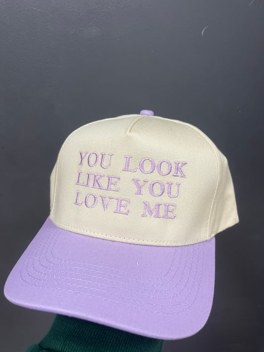 PURPLE/IVORY HAT - YOU LOOK LIKE YOU LOVE ME
