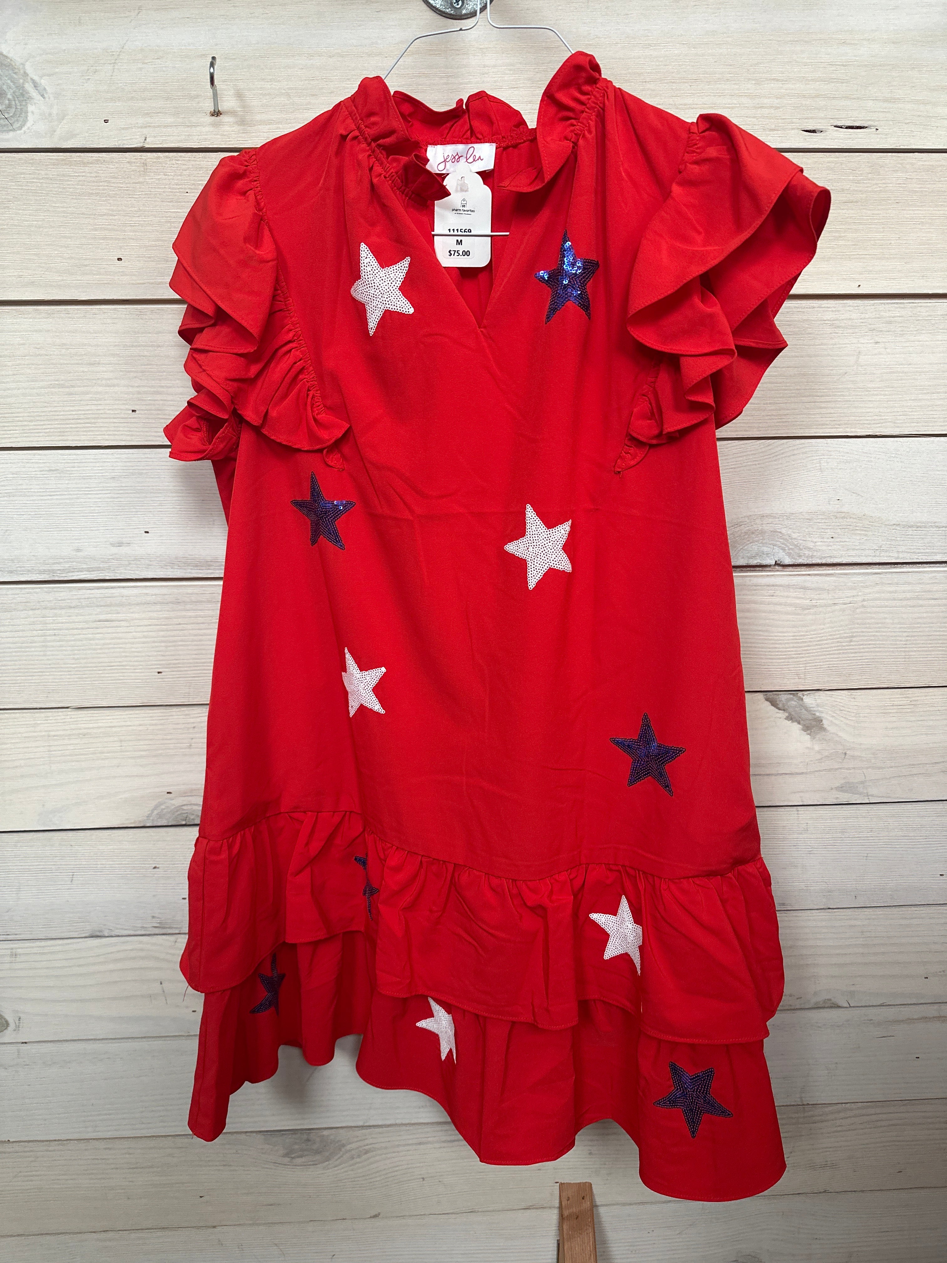 RED DRESS W/BLUE AND WHITE STARS