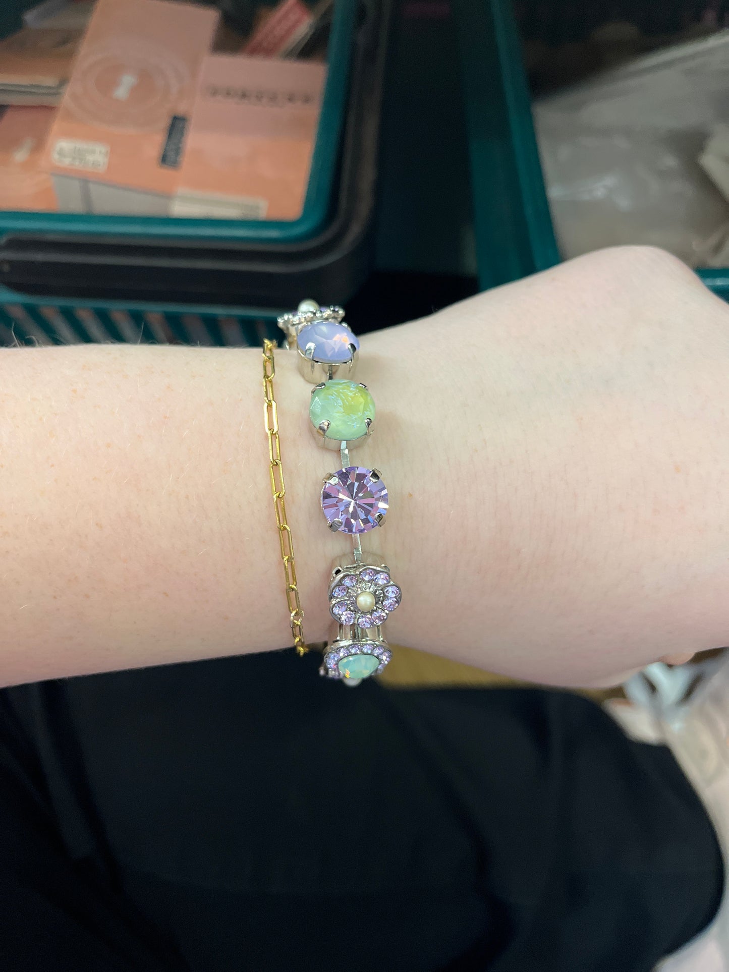 SLVR BRCLT MINT & LVNDR  PEARL FLWRS