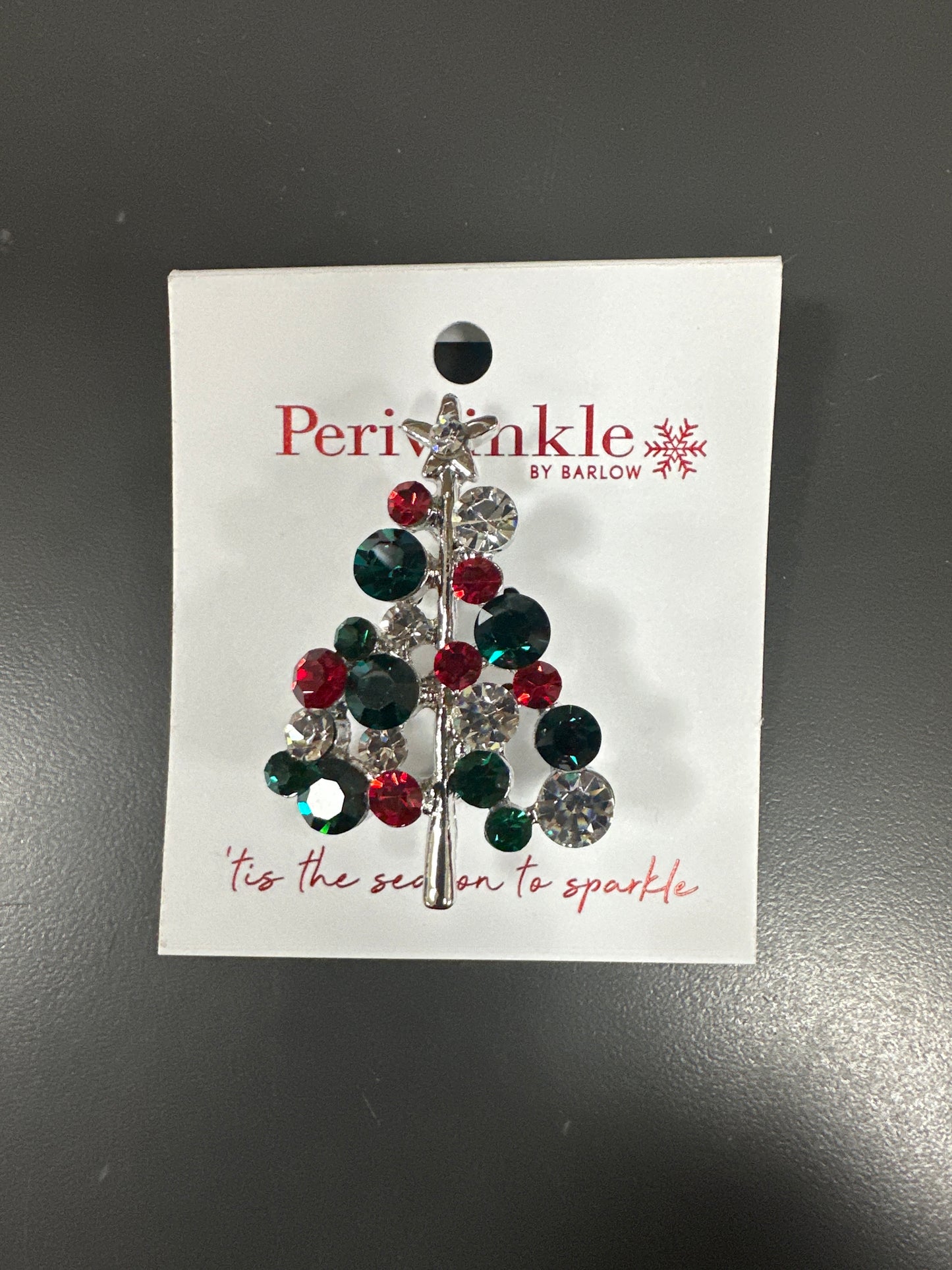 RED/GREEN/CLEAR CRYSTAL TREE BROOCH