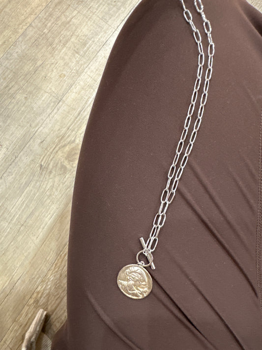 SILVER MATTE COIN NECKLACE