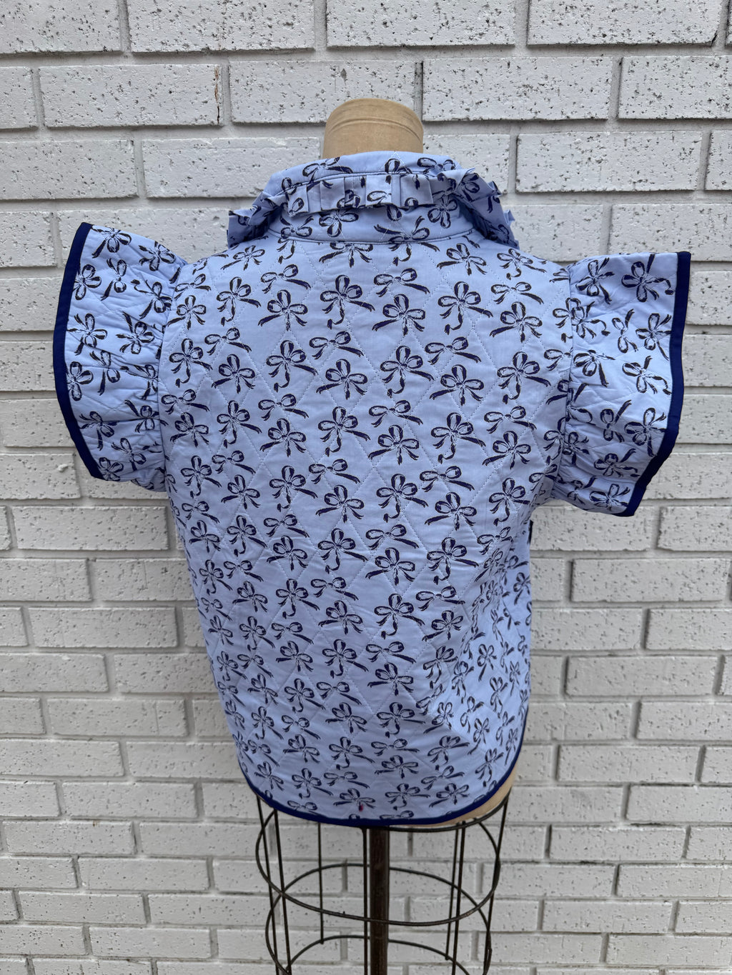 Blue Patterned Quilted Vest with Ties