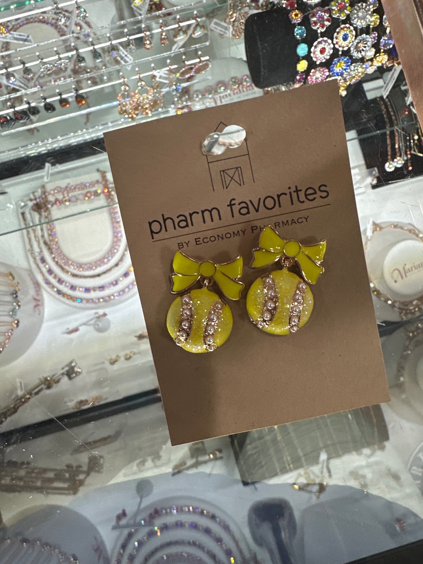 YELLOW BALL EARRINGS W/BOW