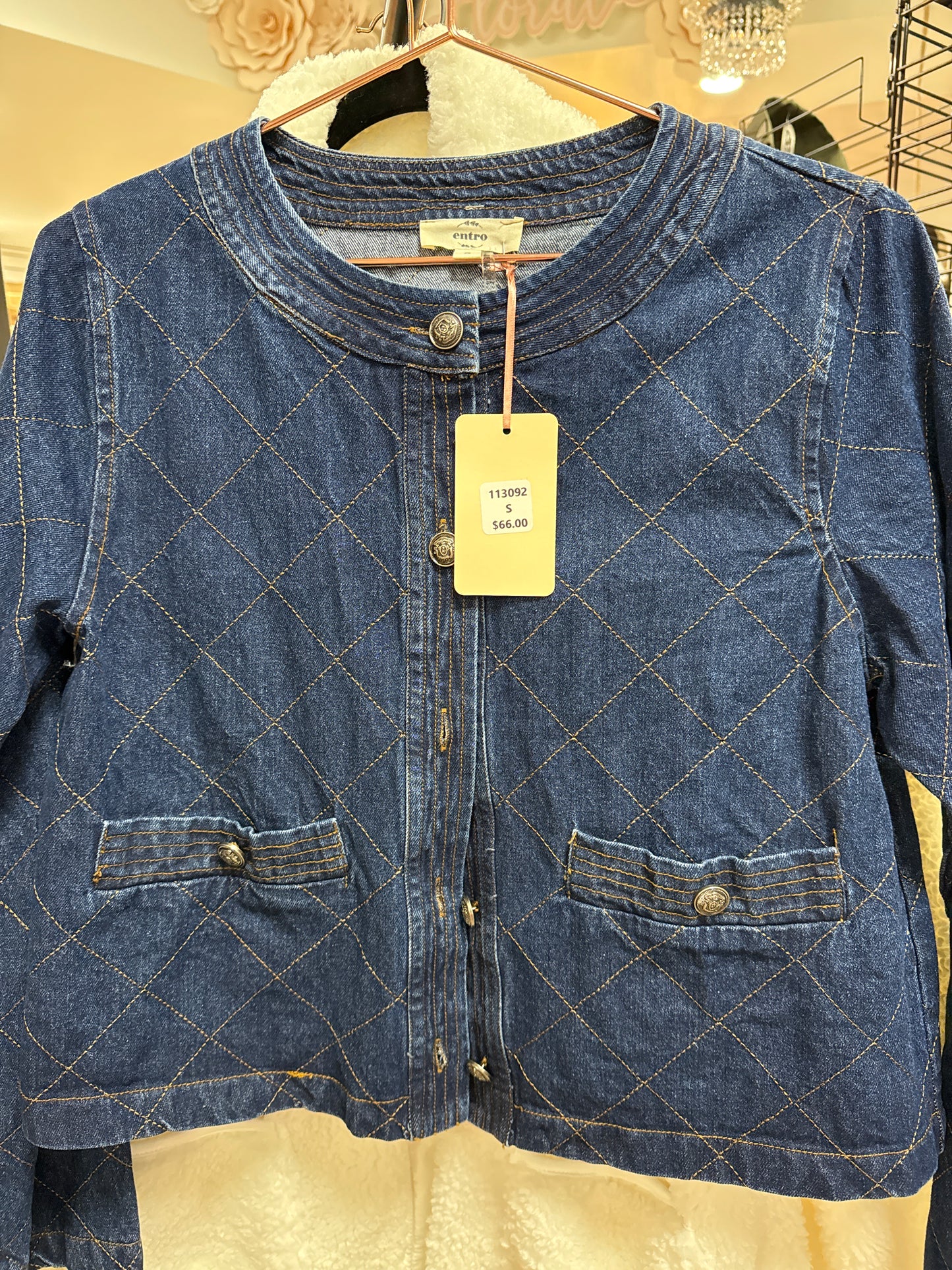 DARK DENIM QUILTED TEXTURED JACKET - S