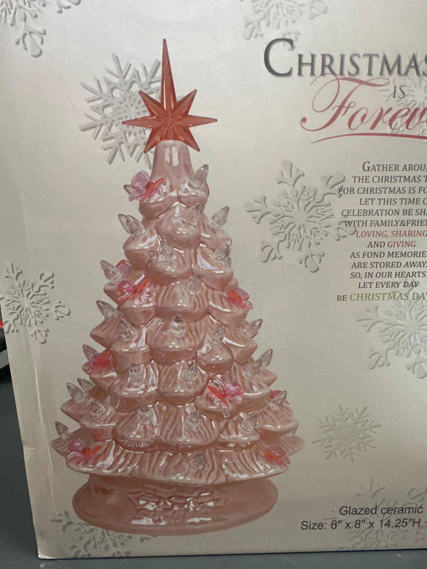 14.25" CERAMIC IRIDESCENT PINK & PINK BOWS TREE