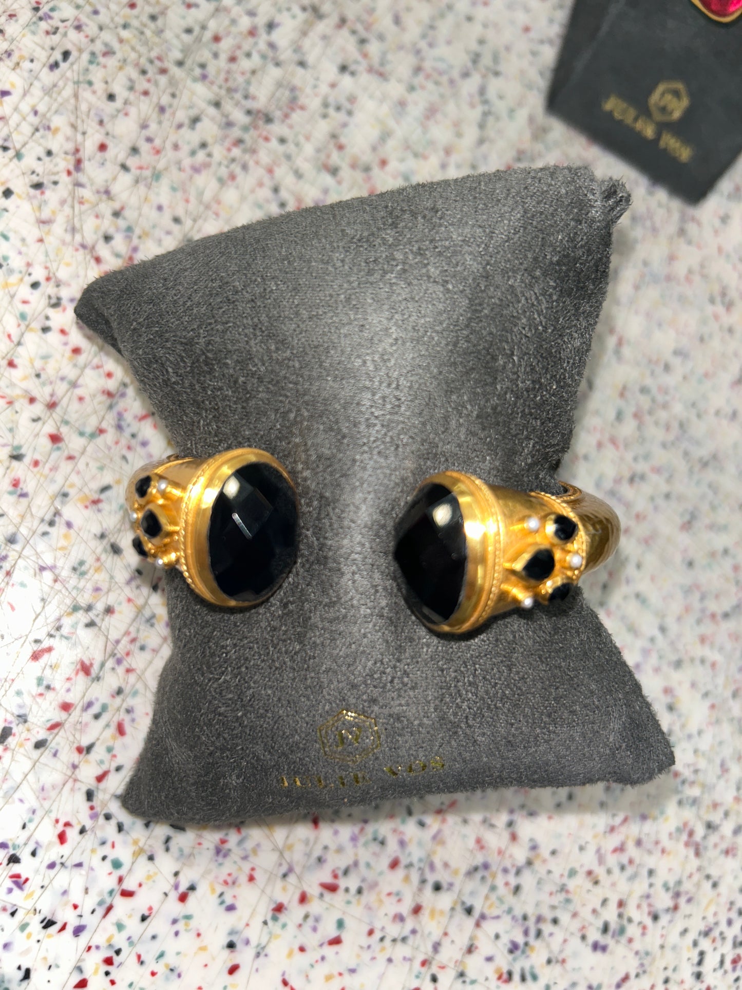 CASSIS CUFF GOLD BLACK OBSIDIAN W/PEARL