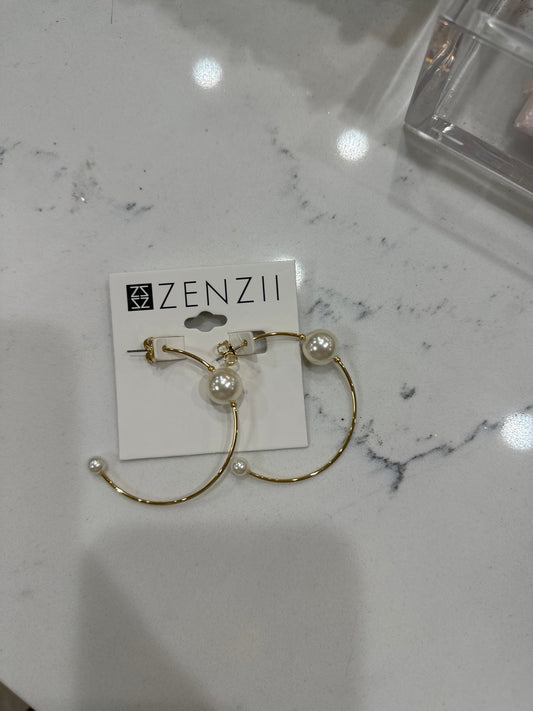 HOOP EARRINGS W/2 PEARLS - GOLD
