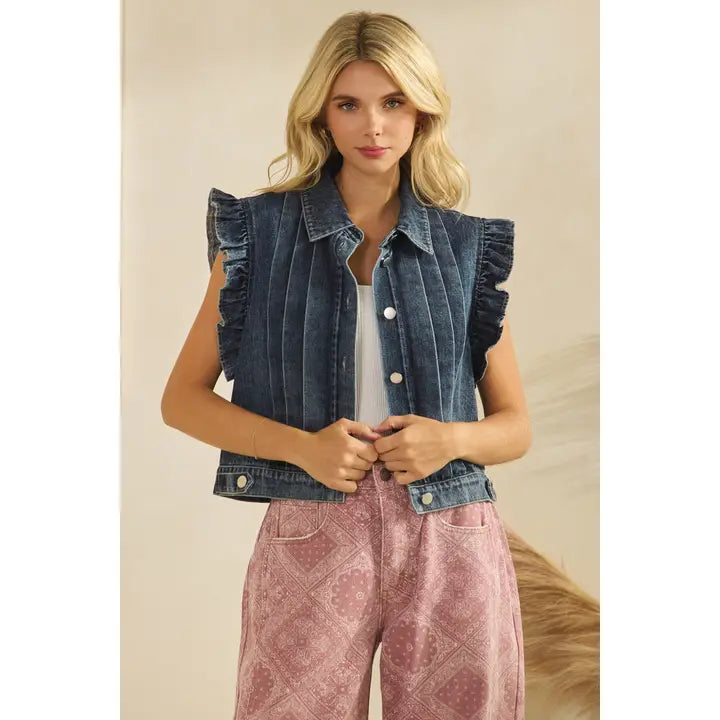 DENIM RUFFLE SLEEVE VEST