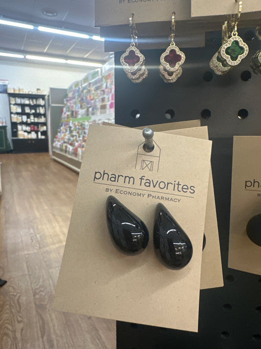 BLACK TEARDROP/COMMA EARRINGS