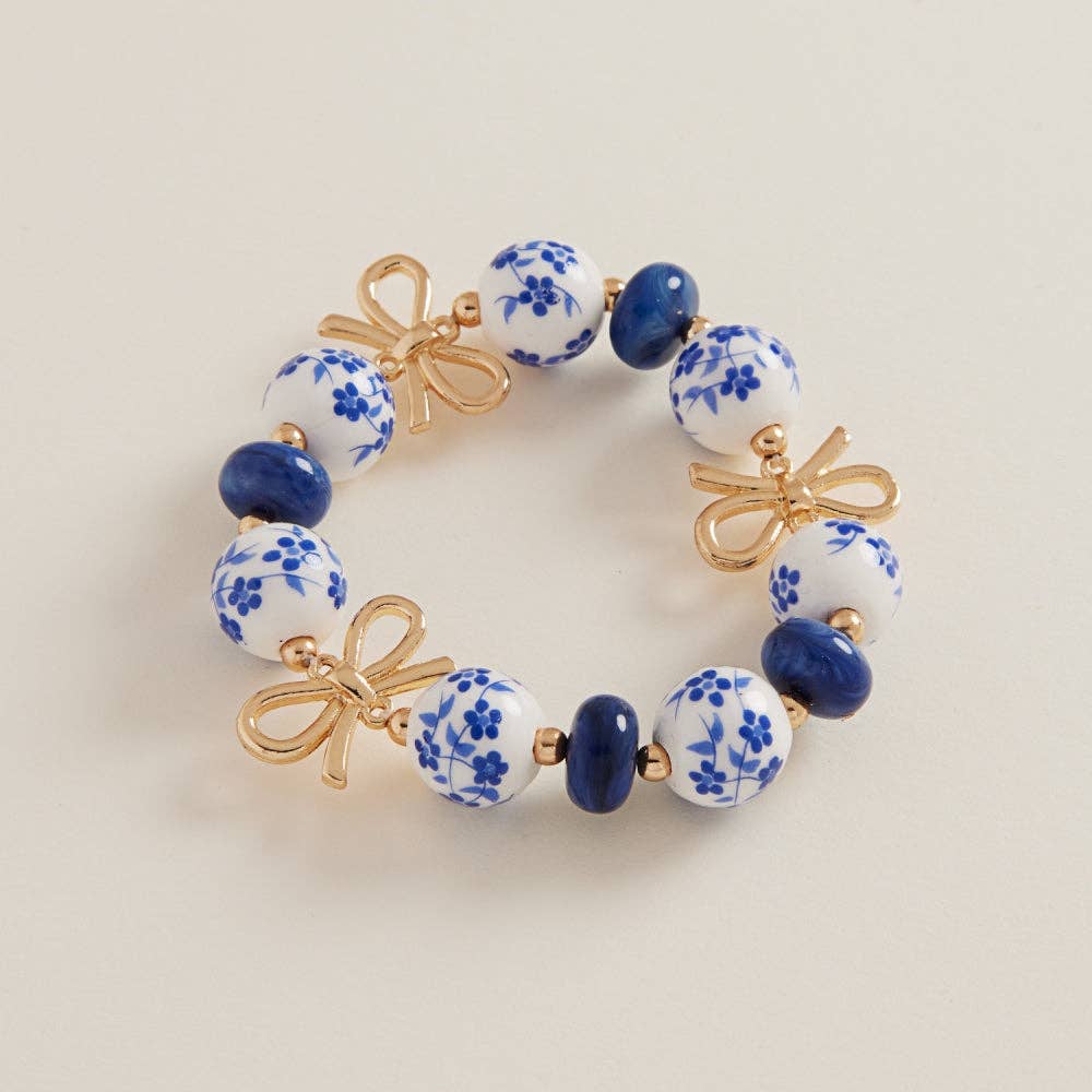 ROUND SHAPED CERAMIC BEAD RIBBON STRETCH BRACELET