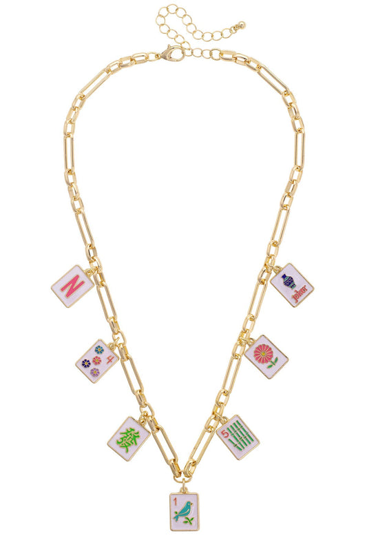 GOING MAHJONG! ENAMEL CHARM NECKLACE IN MULTI