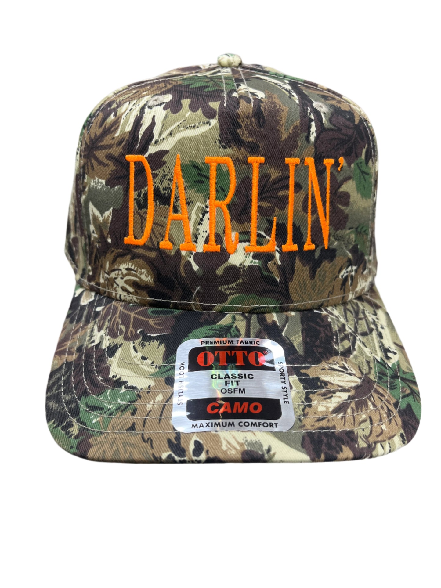 CAMO HAT W/ORANGE DARLIN'