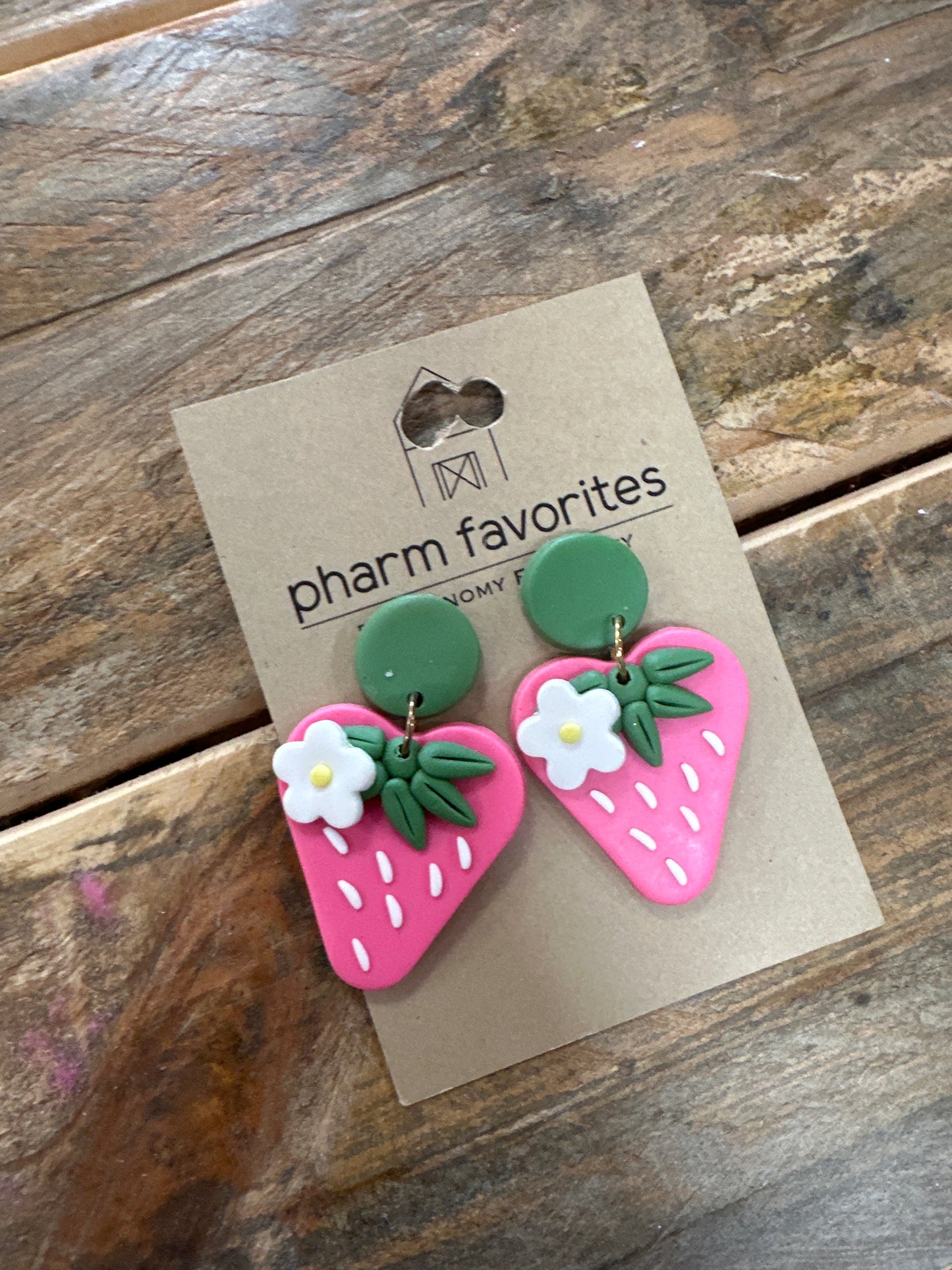 STRAWBERRY PATCH CLAY EARRINGS - PINK - Pharm Favorites by Economy Pharmacy