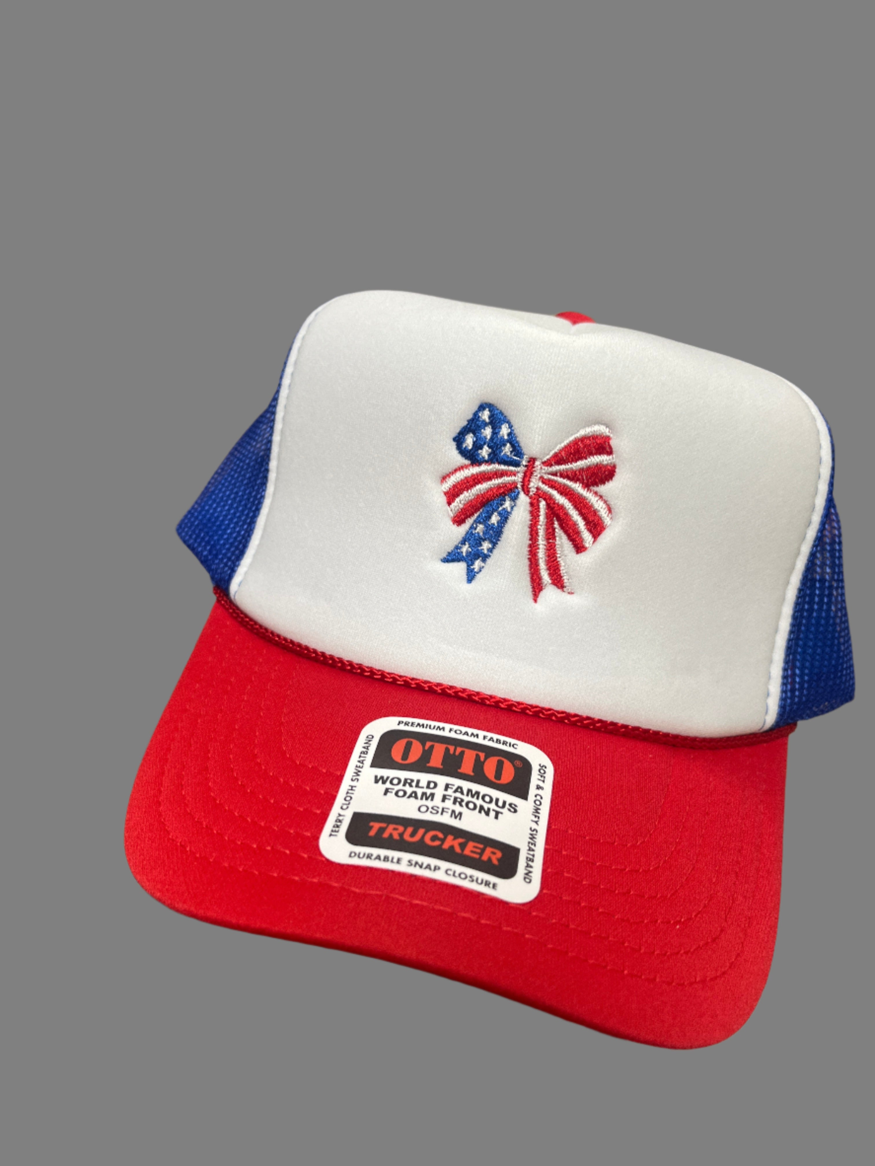 RED/WHITE/BLUE TRUCKER HAT - STARS & STRIPES BOW
