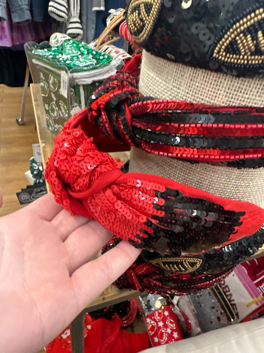 SANDERS SEQUIN HEADBAND - RED & BLACK