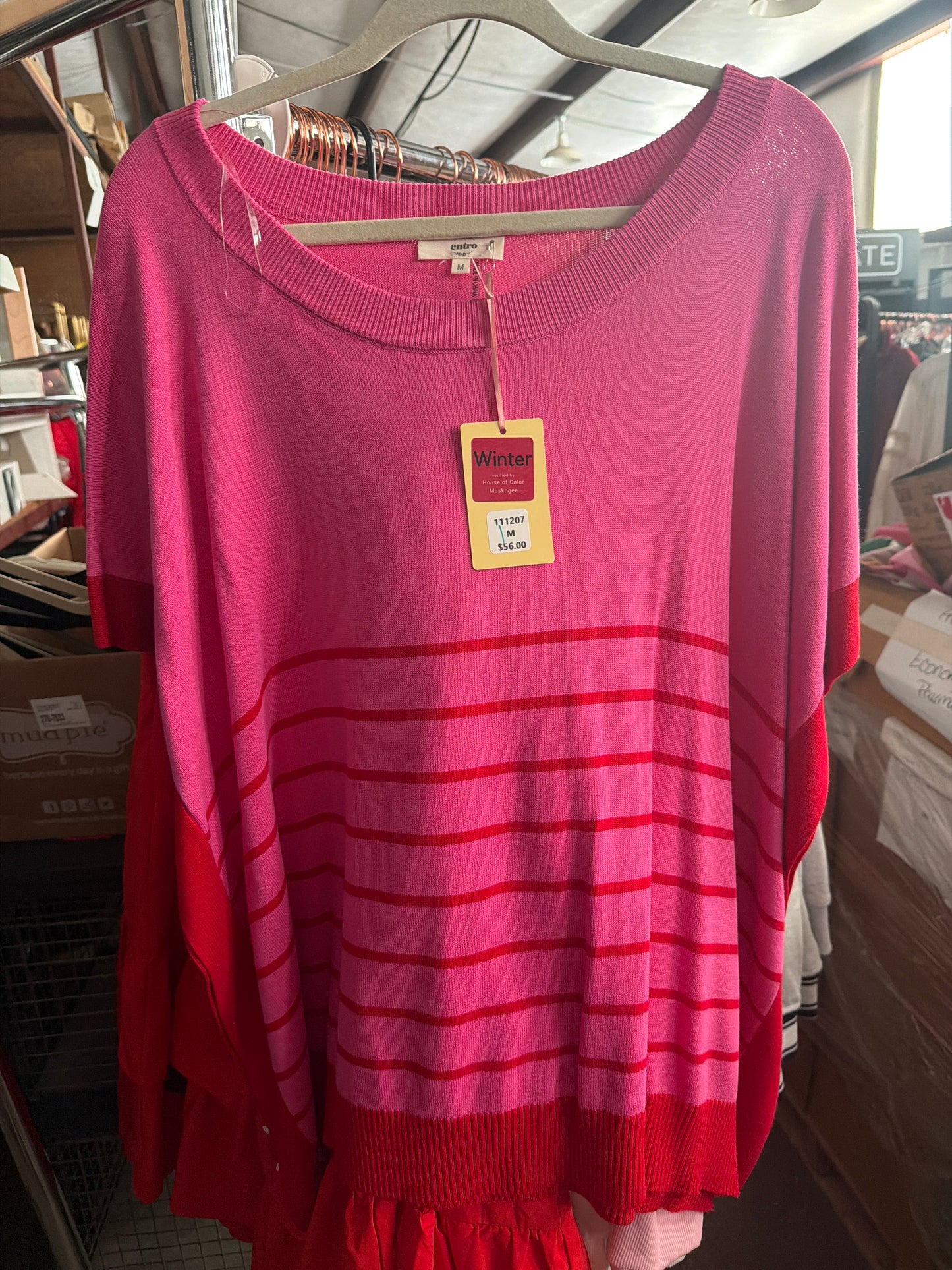 HOT PINK AND RED STRIPE SWEATER BLOUSE