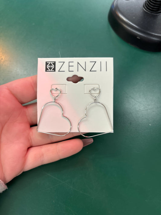 DOUBLE HEART DROP EARRINGS- SILVER