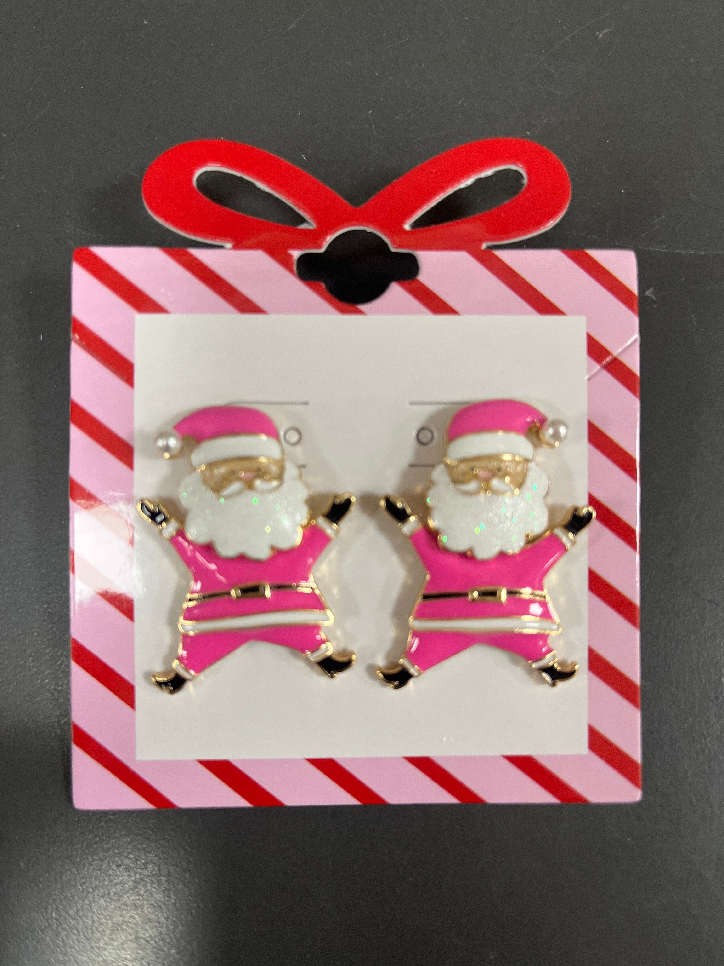 PINK SANTA ENAMEL POST EARRINGS