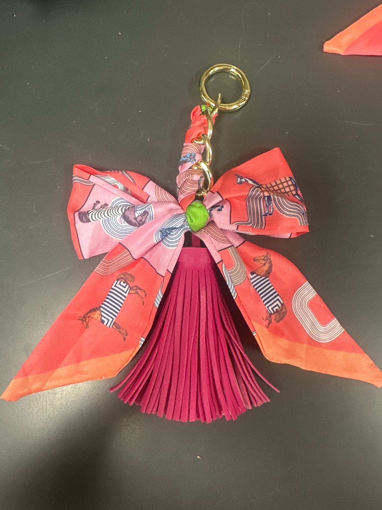 BOW SCARF WITH TASSEL PURSE CHARM