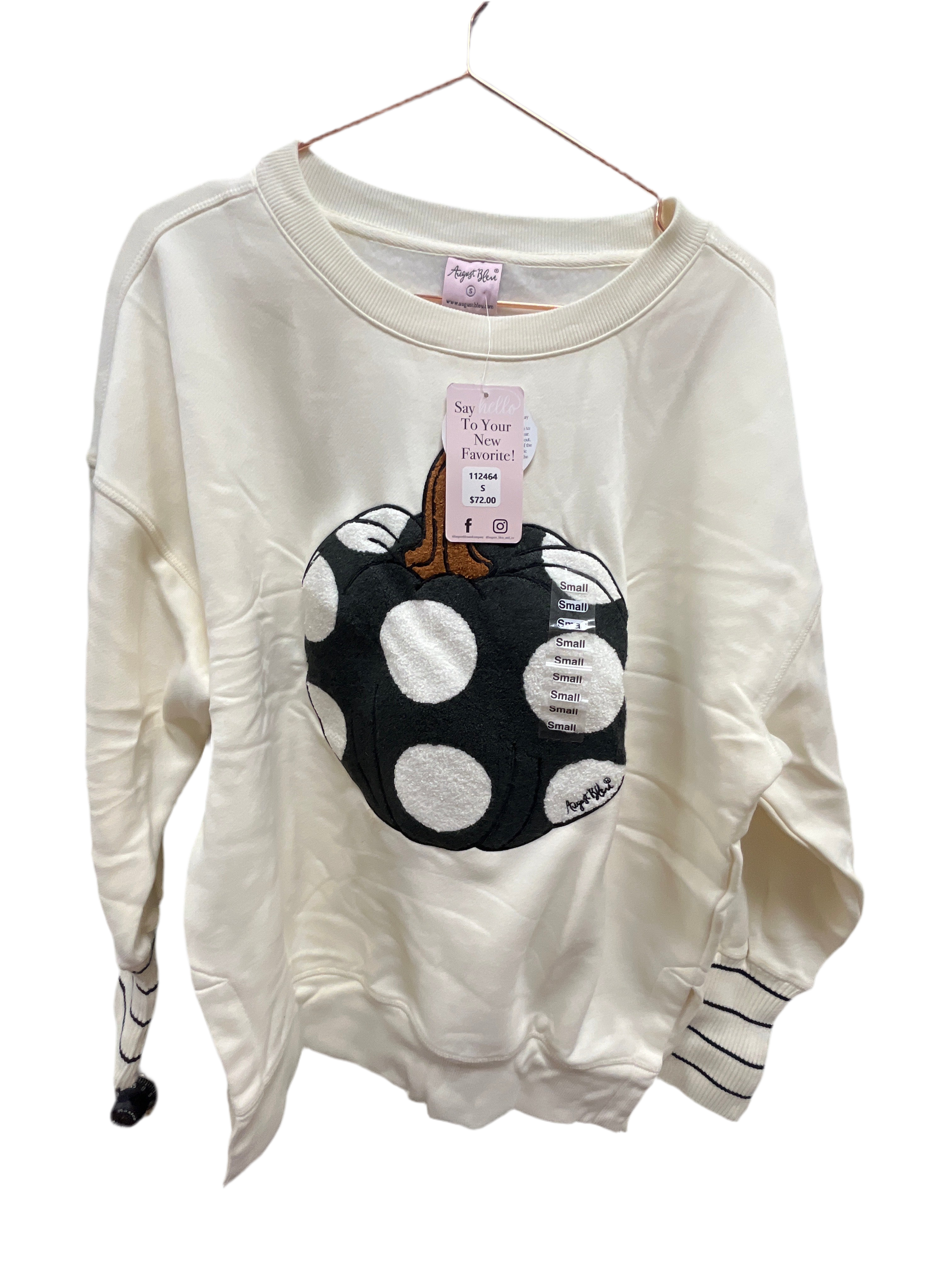 IVORY SWEATSHIRT WITH GRAY POLKA DOT PUMPKIN
