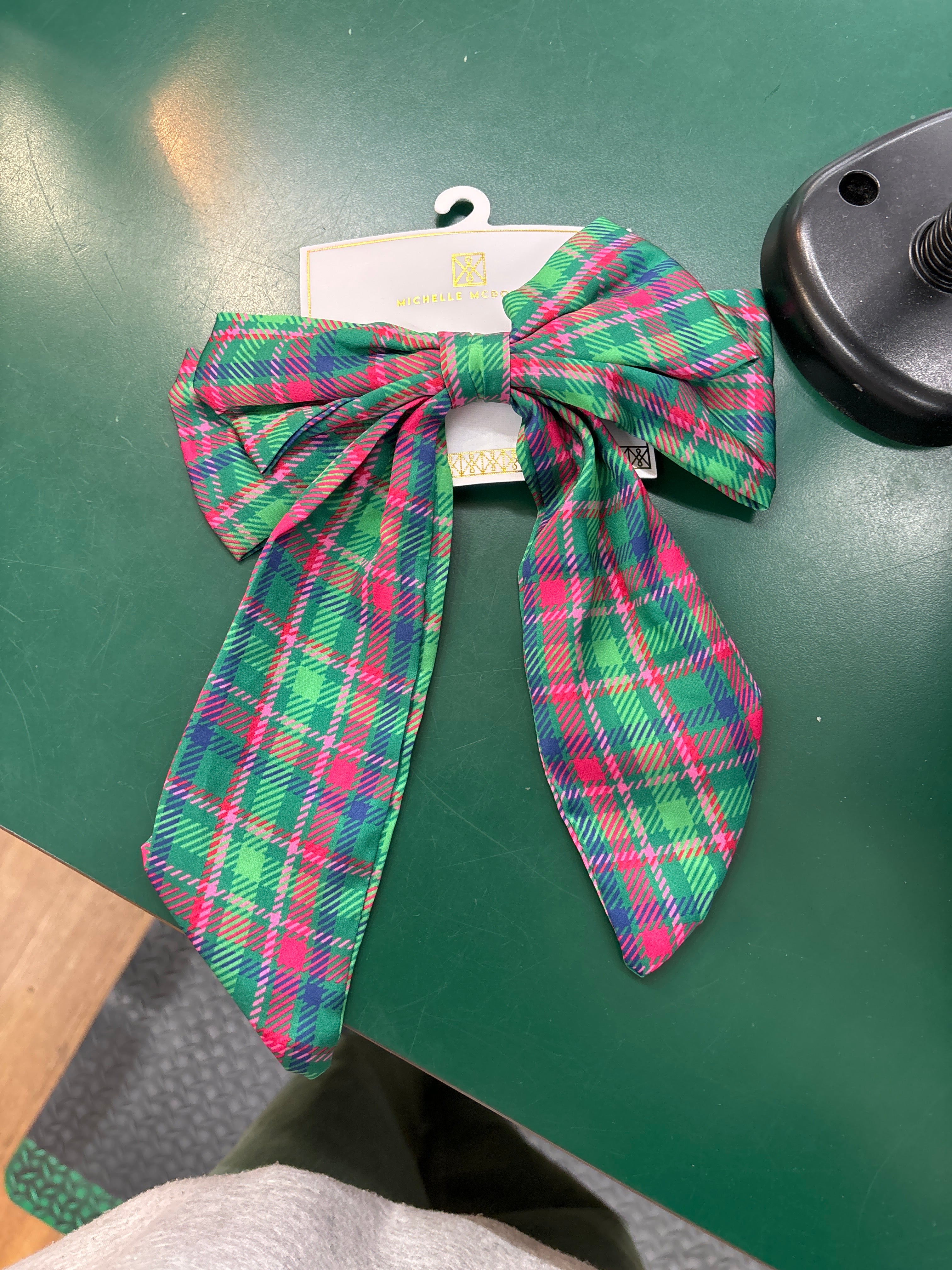 GREEN& PINK PLAID HAIR BOW