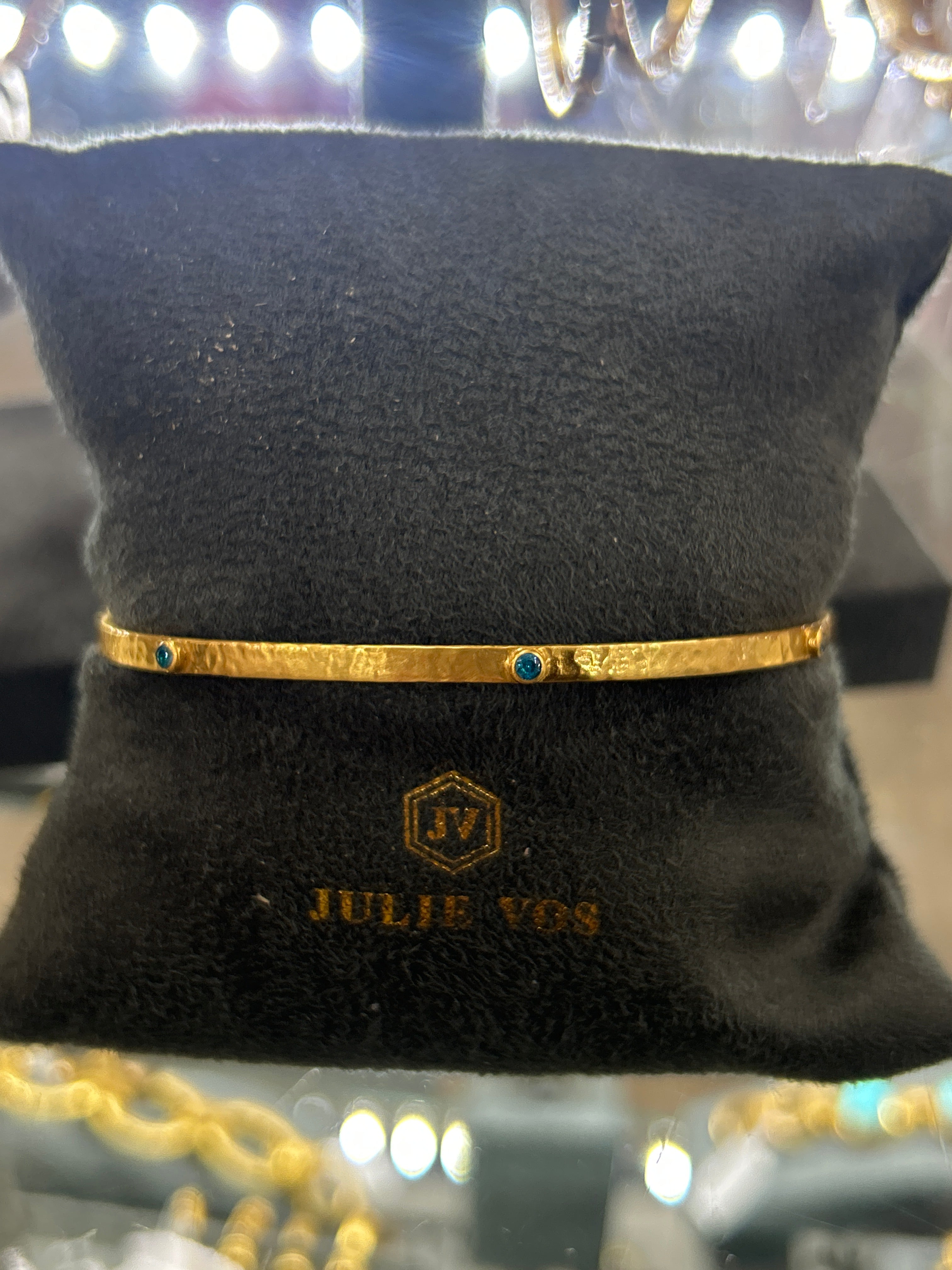 CRESCENT BANGLE GOLD PACIFIC BLUE CZ - L