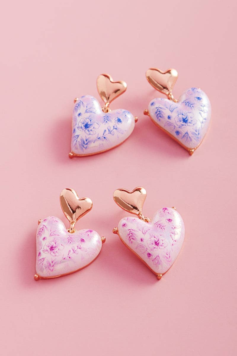 Valentine Heart Pearl Vintage Flower Post Earrings