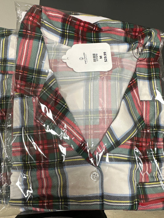 VICTORIA CHIC WHITE PLAID LONG SLEEVE SLEEP DRESS