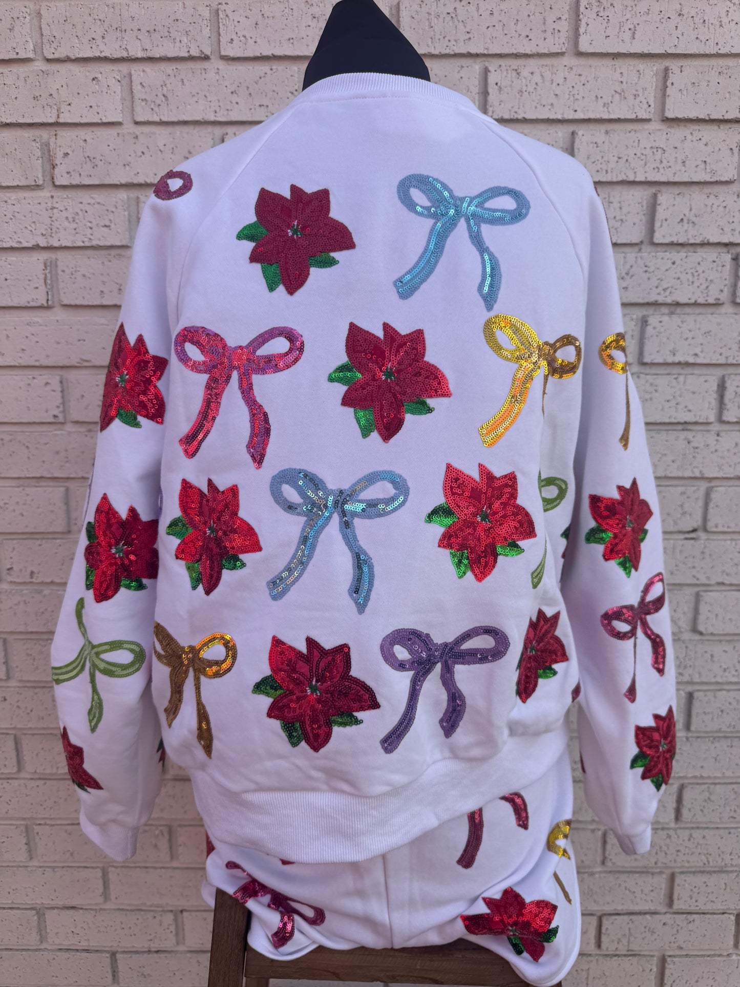 White Multi Bows & Poinsettia Sweatshirt & Short Set