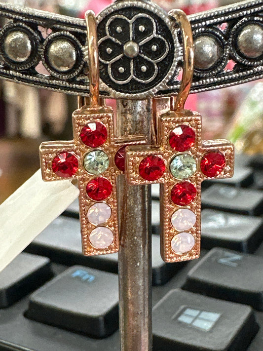 MARIANA EARRINGS - RG - CROSSW/RED, CLR, PINK