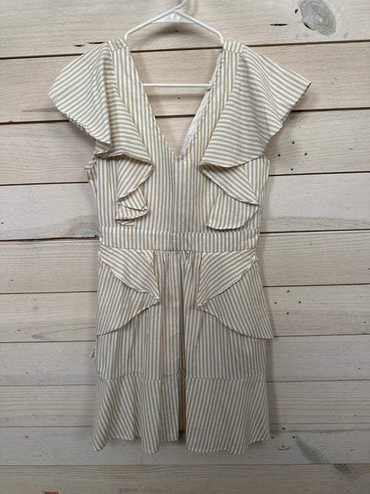 CREAM AND WHITE PINSTRIPE DRESS