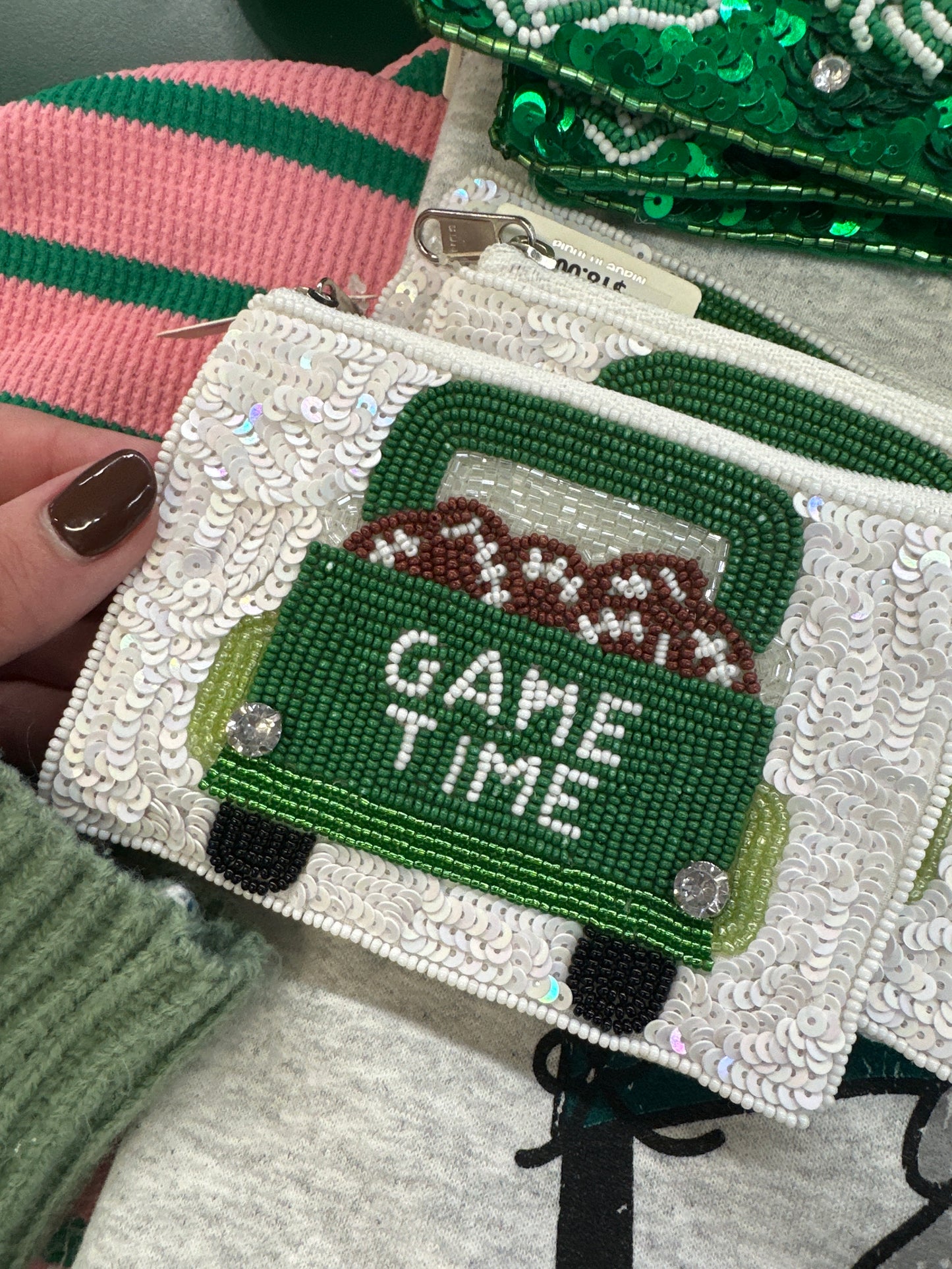 GAME TIME COIN PURSE - GREEN/WHITE