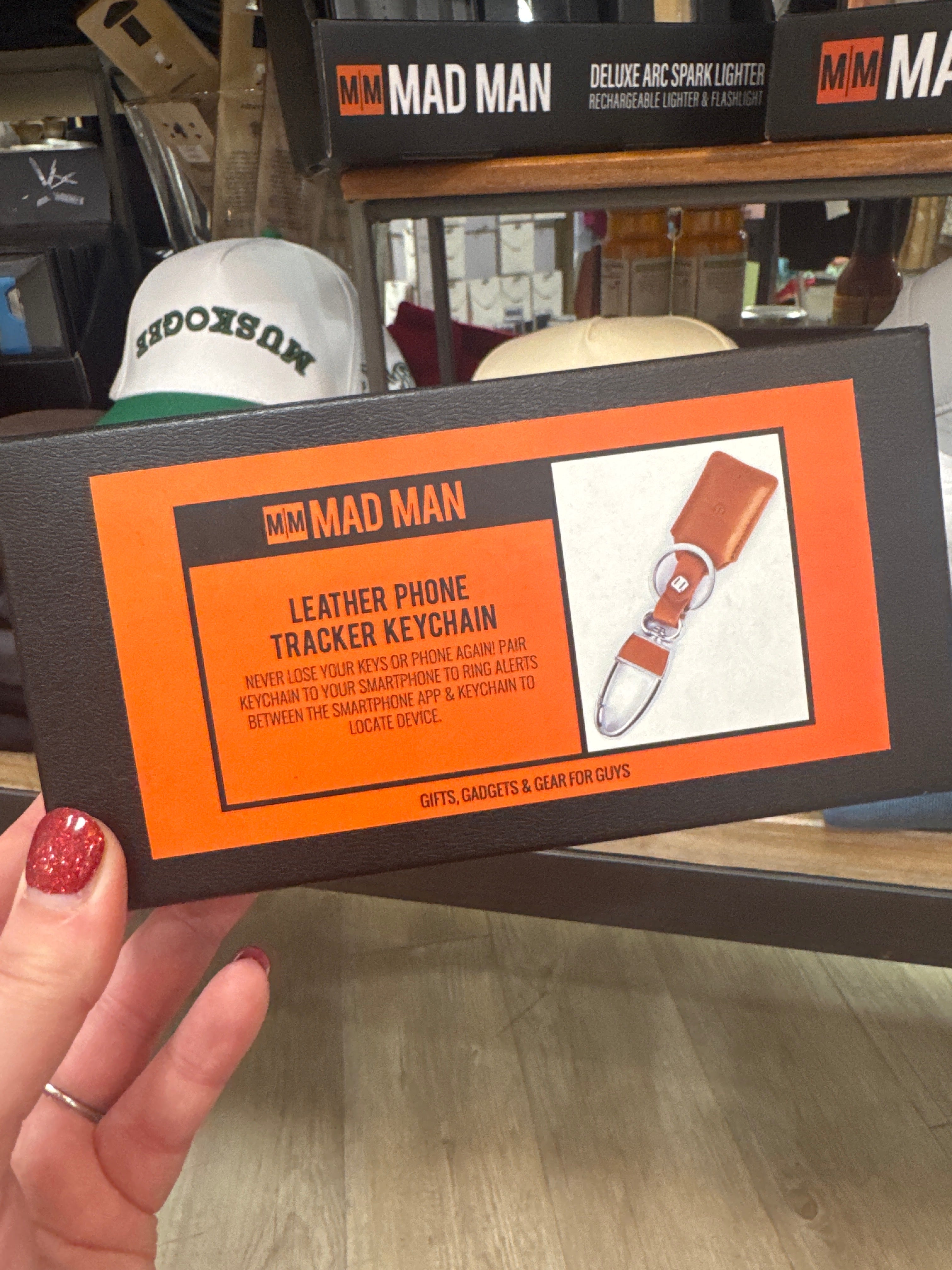 MAD MAN LEATHER PHONE TRACKER KEYCHAIN BROWN