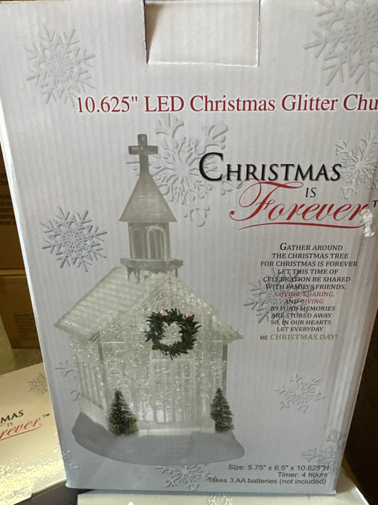 10.625" LED Glitter Church - Christmas is Forever