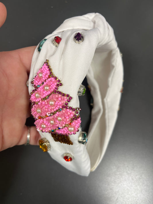 PINK CHRISTMAS TREE HEADBAND - WHITE